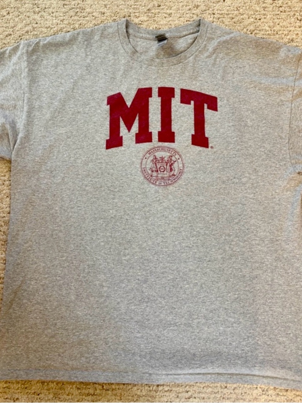 Gildan Men’s MIT Gray T-Shirt with Maroon Logo, XXL, Excellent Condition
